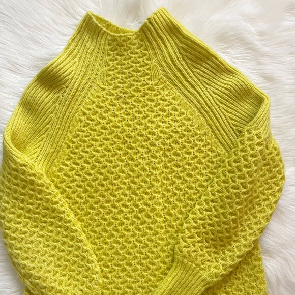 Anthropologie Yellow Lime Bia Alpaca Wool Blend Knit  Mock Neck Tunic Sweater - Picture 3 of 6